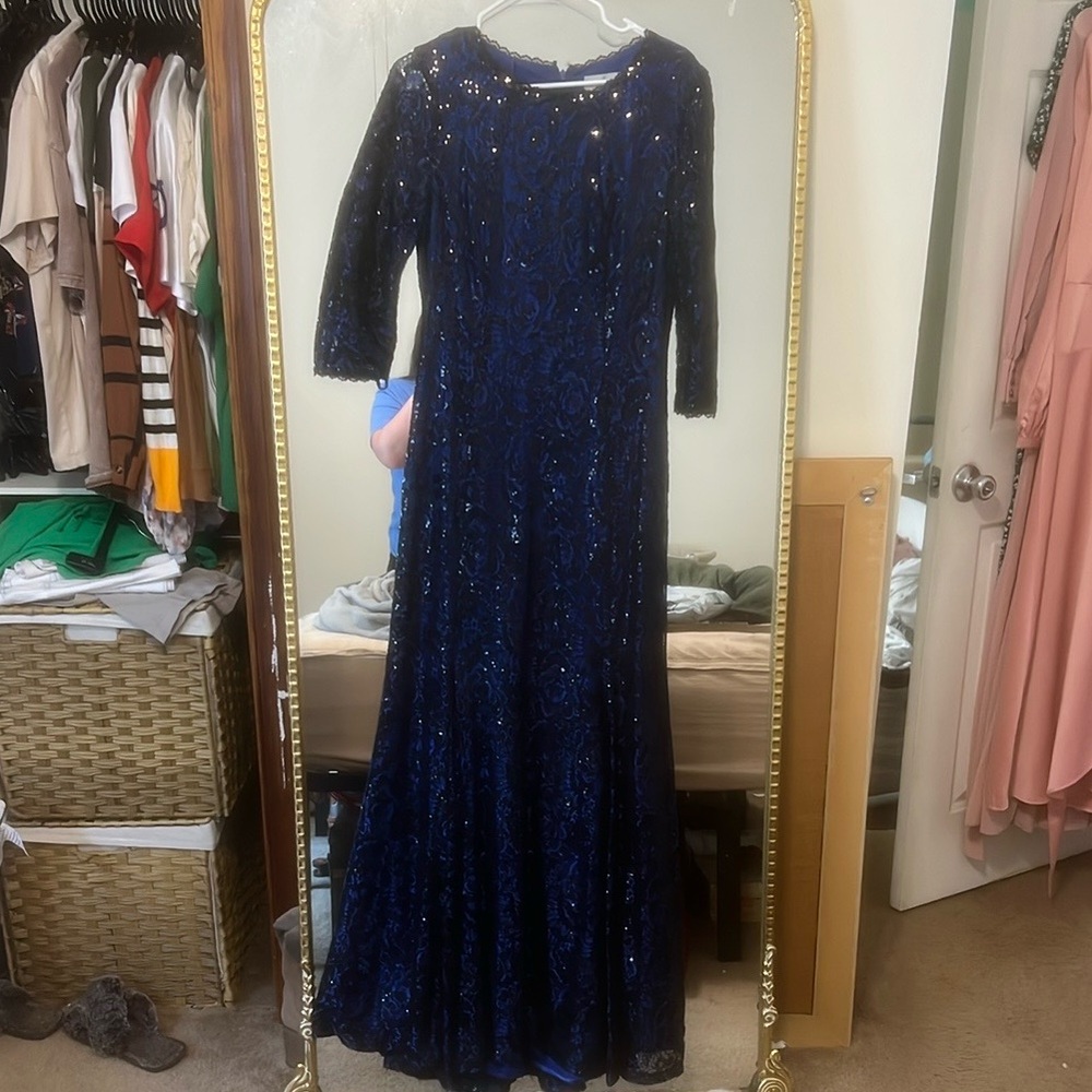 Tahari ASL Blue Long Sleeve Gown for Weddings